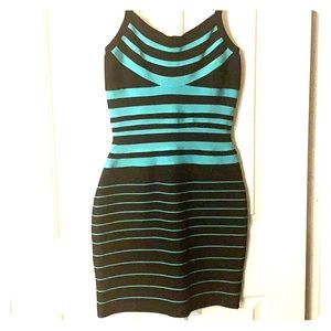 Black and Teal striped bodycon cocktail/club dress
